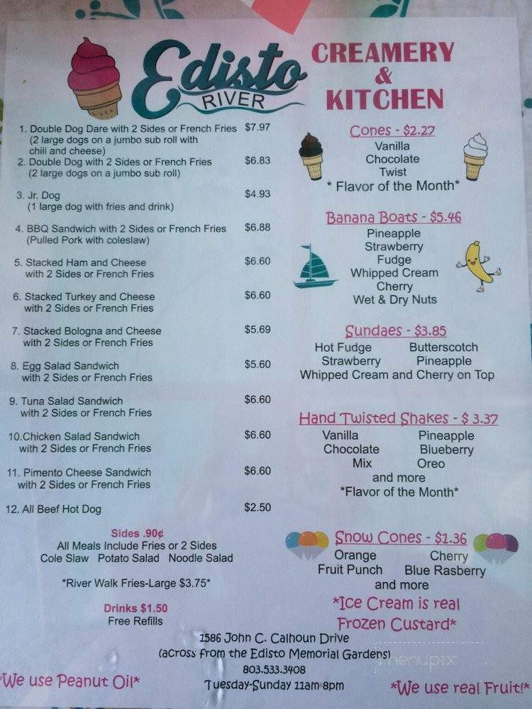 Menu of Edisto River Creamery & Kitchen in Orangeburg, SC 29115