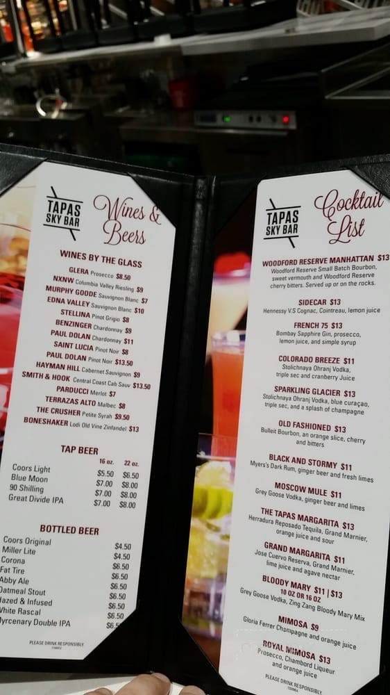 Menu of Tapas Sky Bar in Denver, CO 80249