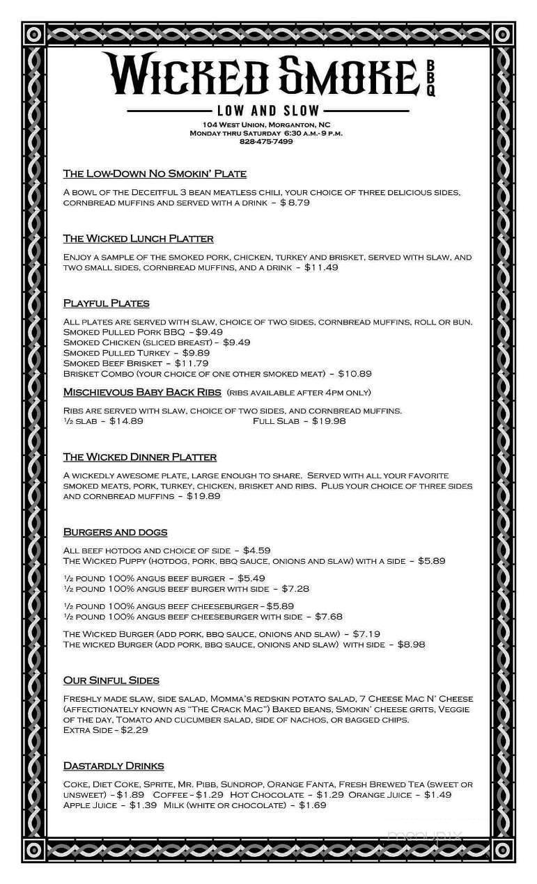 Online Menu of Wicked Smoke BBQ, NC
