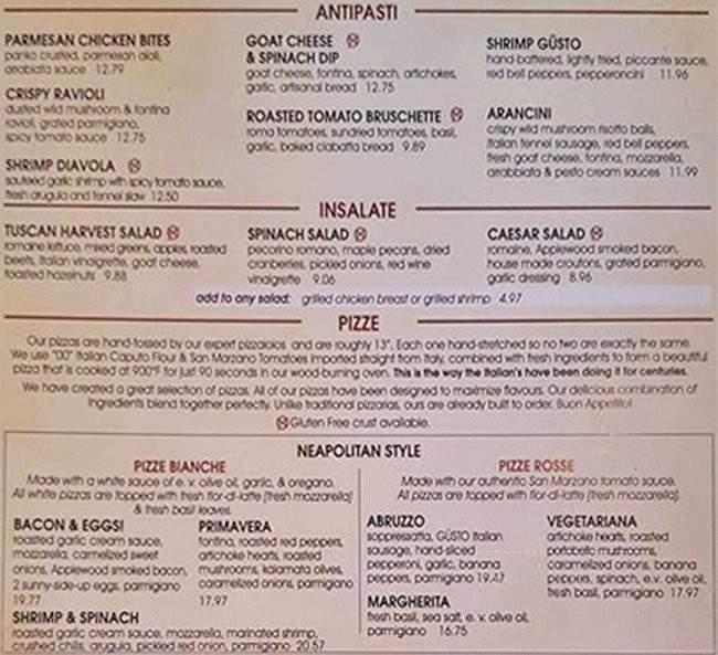 Menu of Gusto Italian Grill & Bar in Moncton, NB E1C 1G2