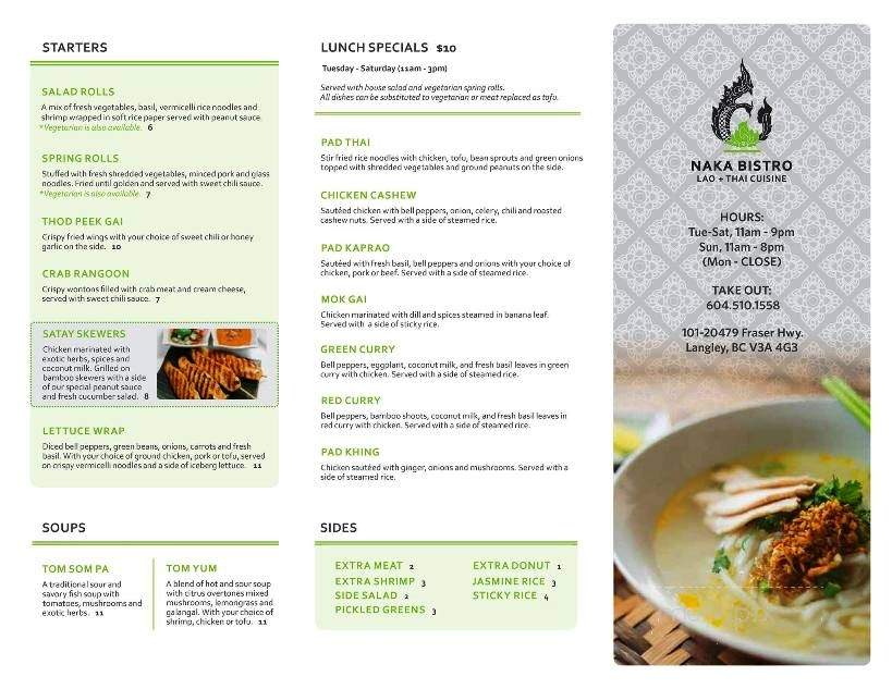 Menu of Naka Bistro in Langley, BC V3A 4G3