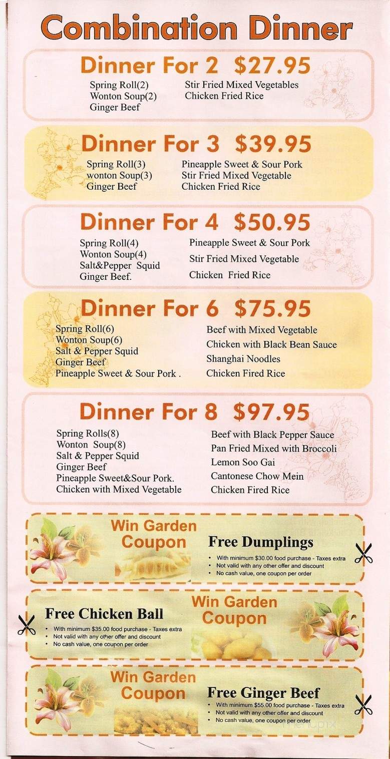Menu of Win Garden in Airdrie, AB T4B 2Y1
