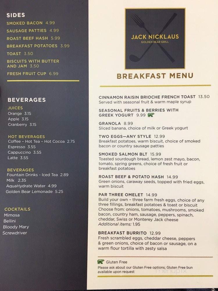 Menu of Jack Nicklaus Golden Bear Grill in Fort Lauderdale, FL 33315
