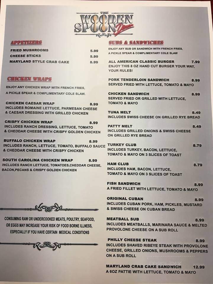 Menu of The Wooden Spoon Diner in Brandon, FL 33511