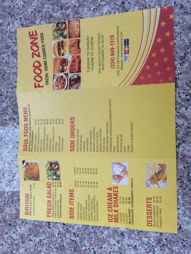Menu of Food Zone in Montgomery, AL 36105