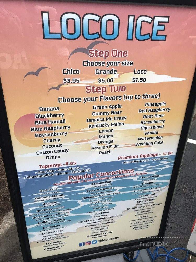 Menu of Loco Ice in Lexington, KY 40509