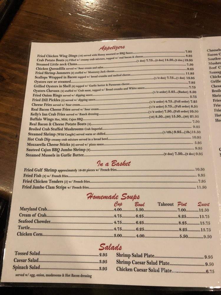Menu of Kelly's Inn in York, PA 17406
