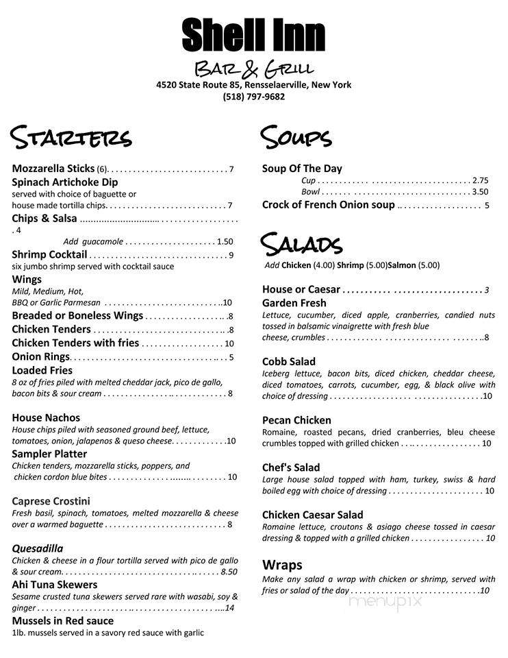 Menu of Shell Inn in Westerlo, NY 12193