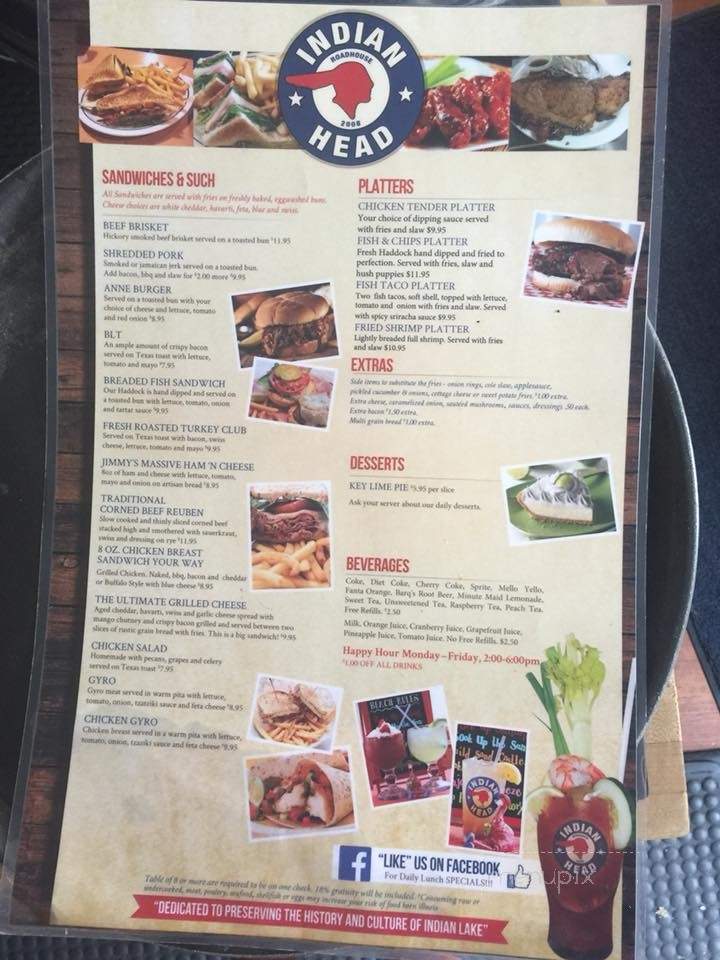 Online Menu of Indian Head Roadhouse, Russells Point, OH