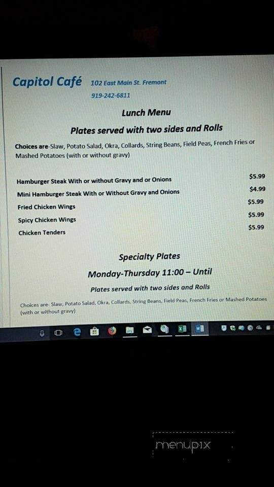 Online Menu of Capitol Cafe, Fremont, NC