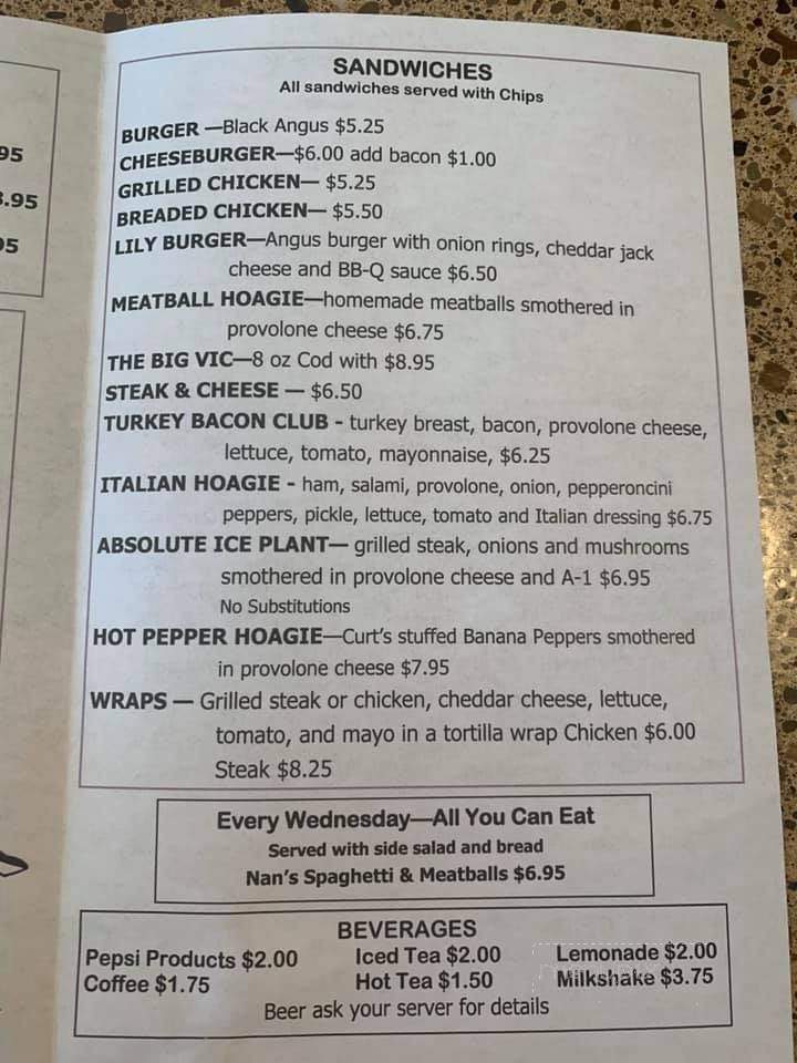 Menu of Ice Plant in Greensboro, PA 15338