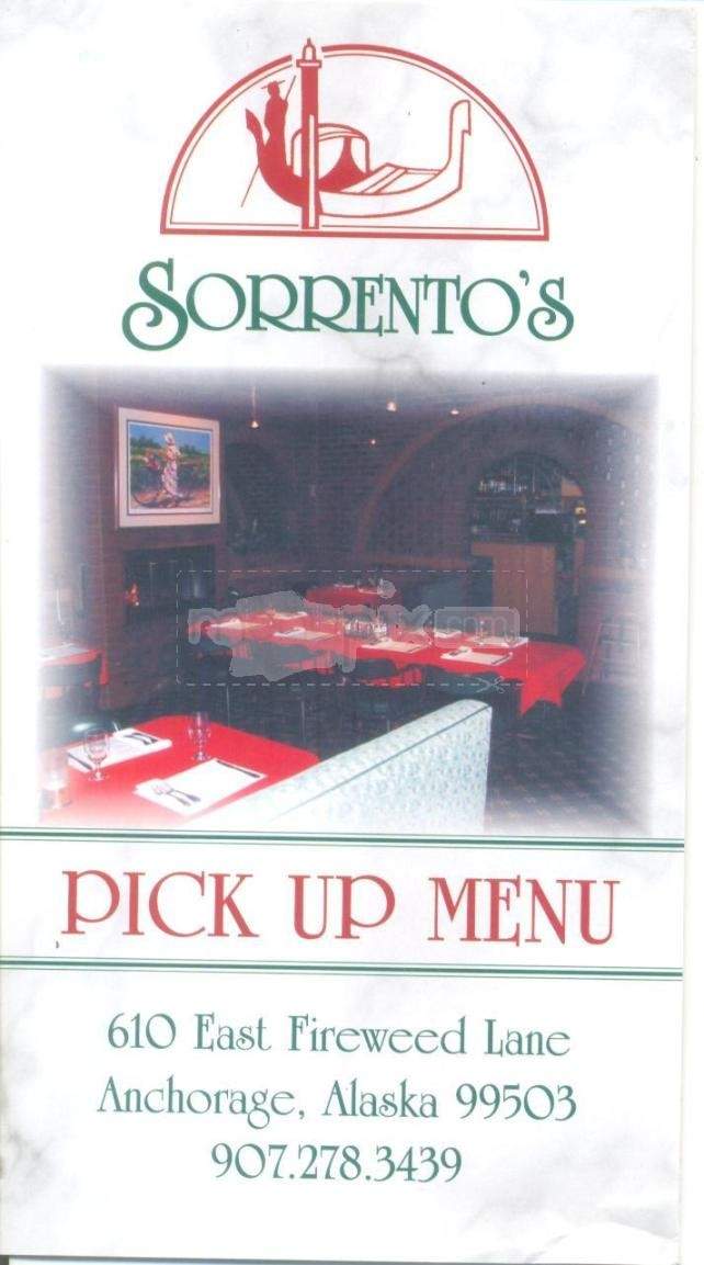 5,744 likes · 26 talking about this · 7,467 were here. Menu of Sorrento's Restaurant in Anchorage, AK 99503
