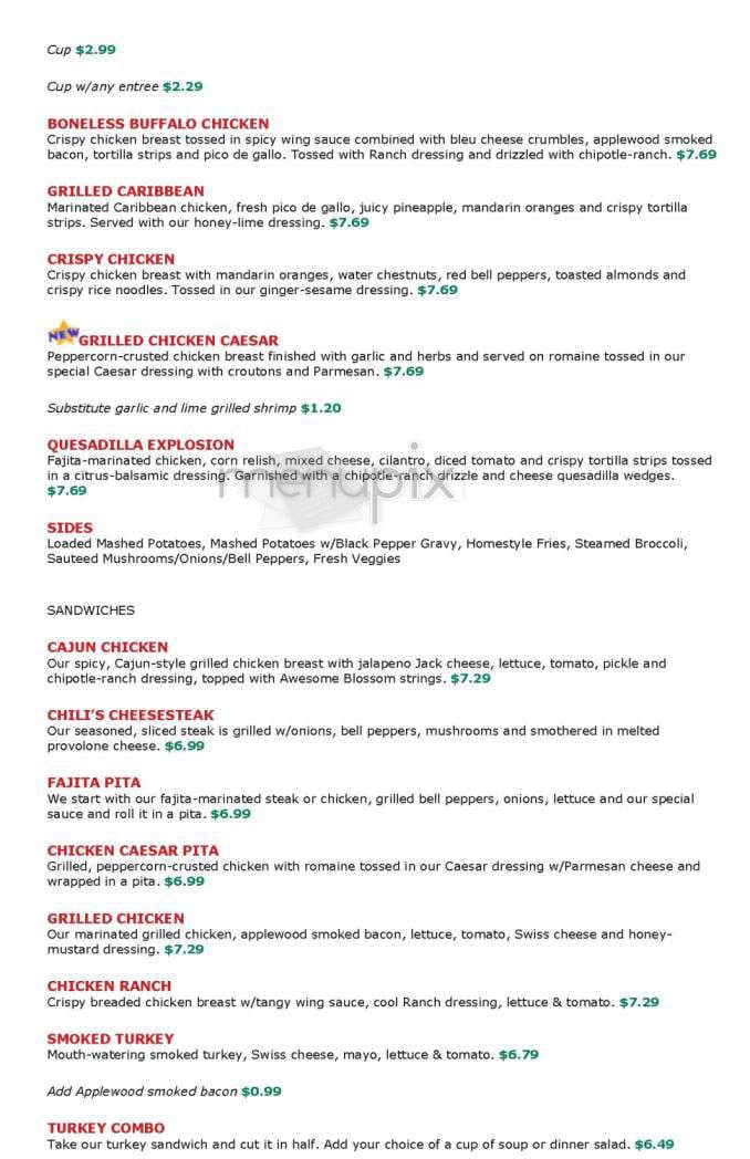 Online Menu of Chili's Grill & Bar, Cullowhee, NC