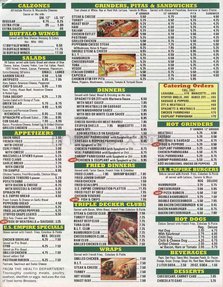 Menu of U.S. Empire Pizza in Hartford, CT 06112