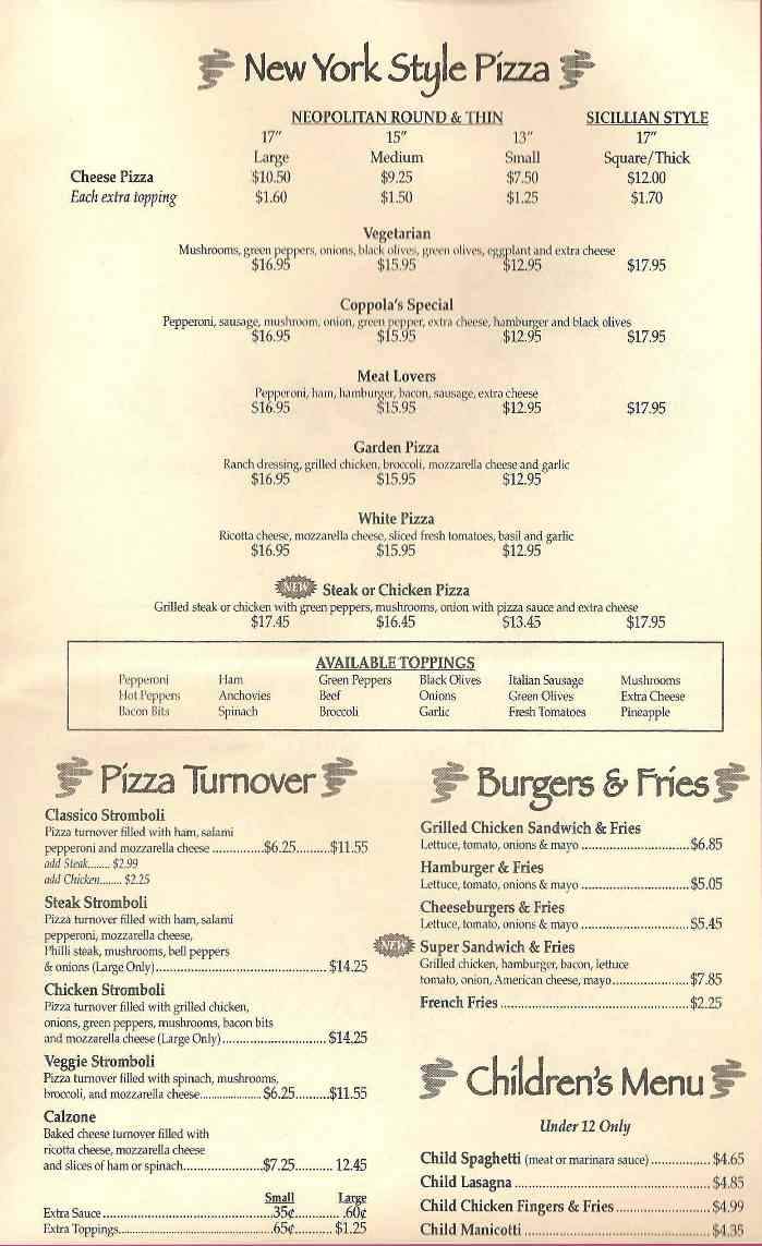 Online Menu of Coppola's Pizzeria & Italian, Mount Airy, NC