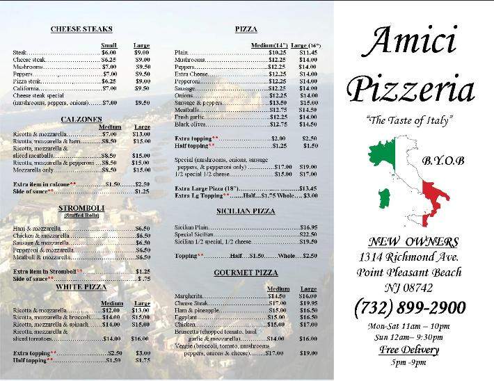 Menu of Amici Pizzeria in Point Pleasant Beach, NJ 08742