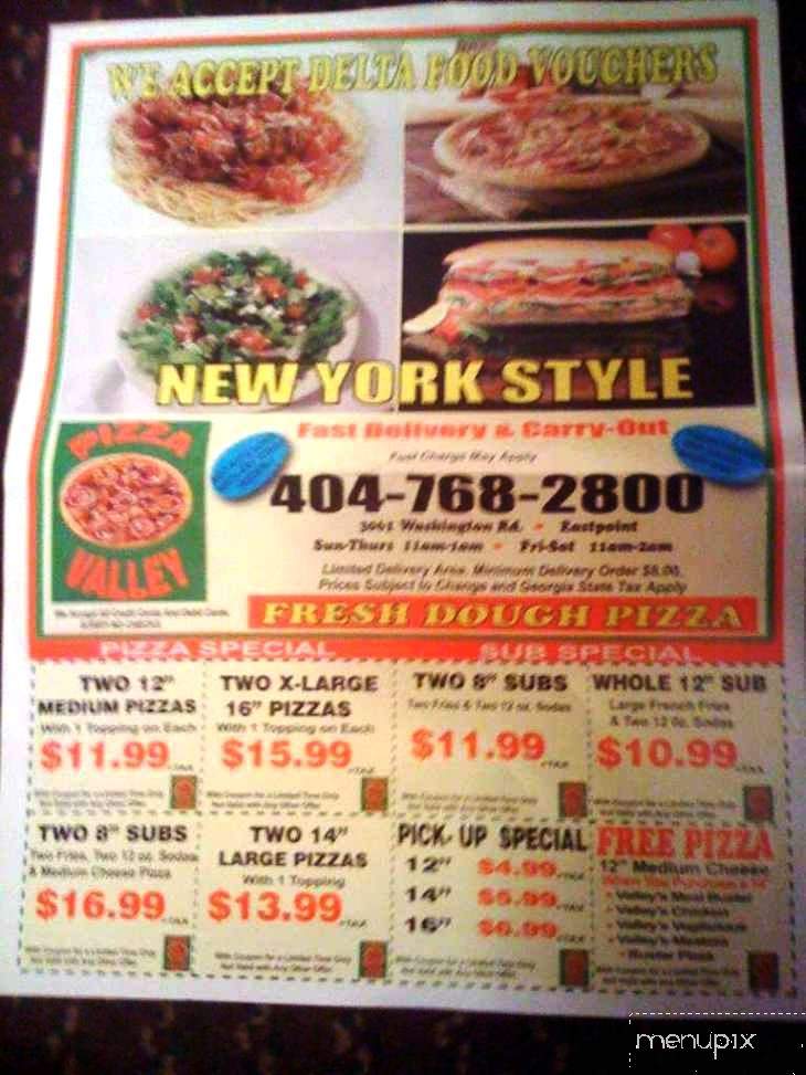 Menu of Pizza Valley in East Point, GA 30344