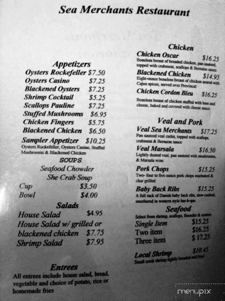 Menu of Sea Merchants Restaurant in North Myrtle Beach, SC 29582