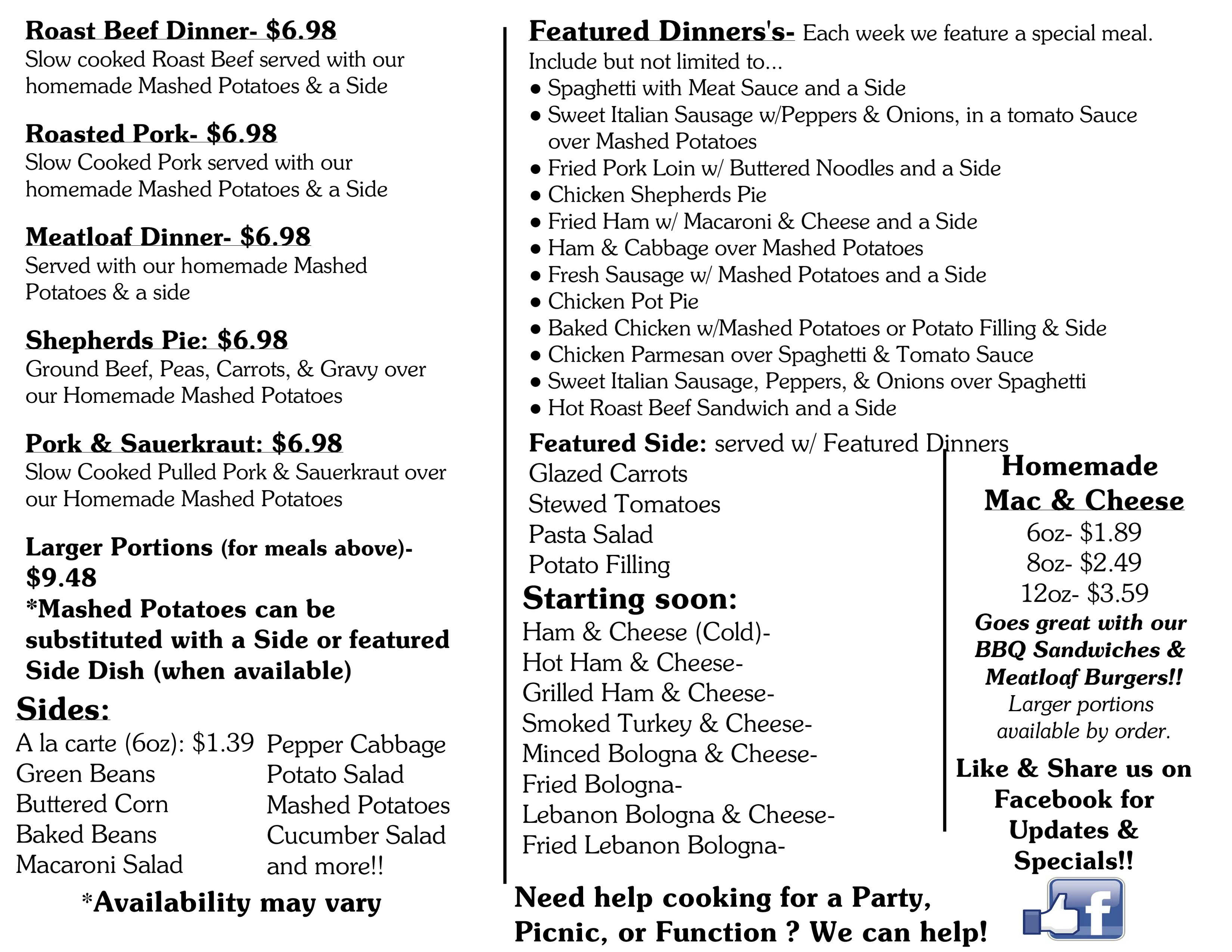 Send your menu files and any questions to