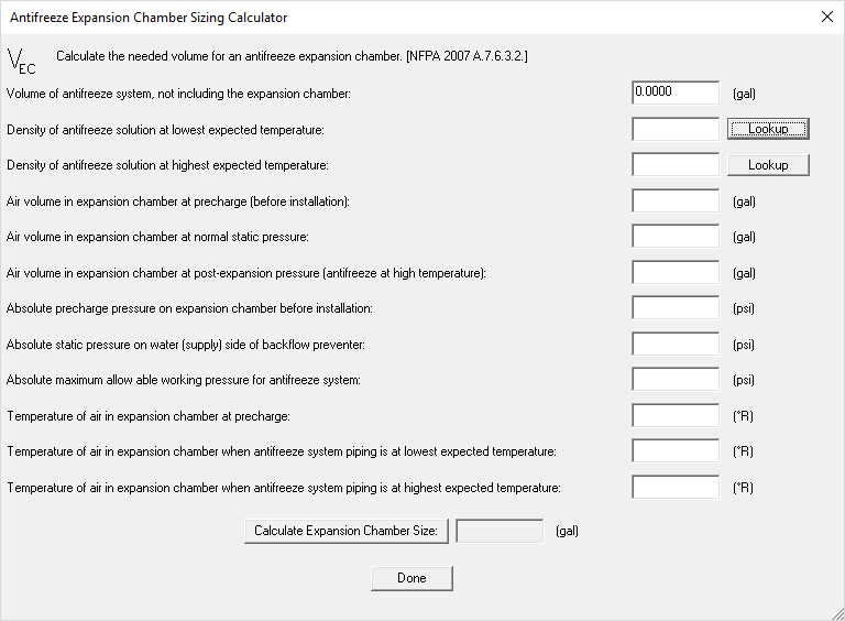 Hydraulic Calculations Calculator Tab