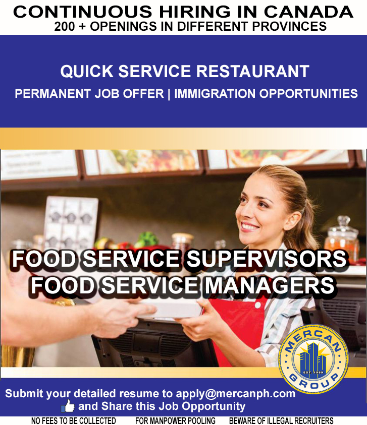 Food Service Supervisors / Food Service Managers Mercan Canada