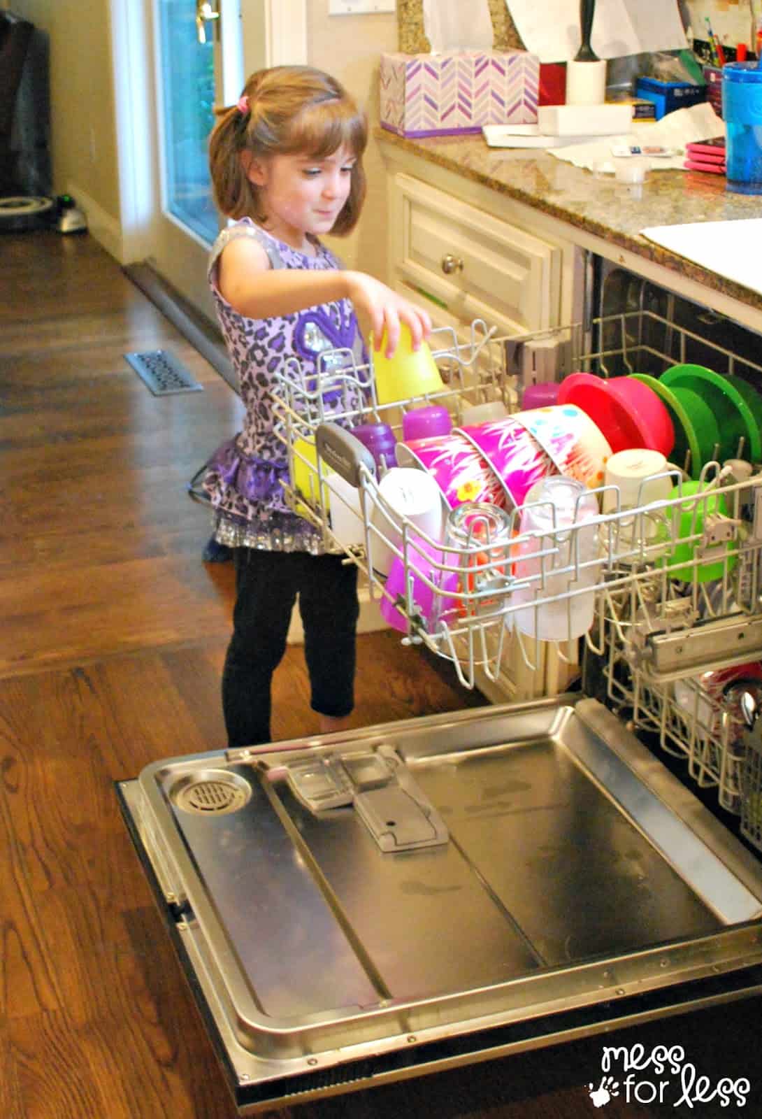 Tips to Teach Kids to Use the Dishwasher Mess for Less