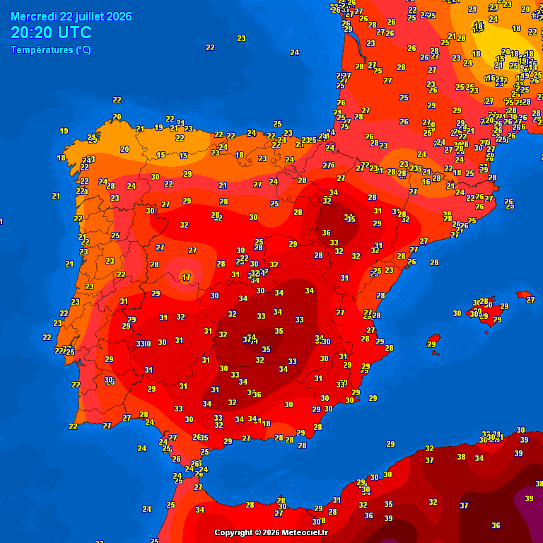 Meteociel Températures observées en Espagne en temps réel