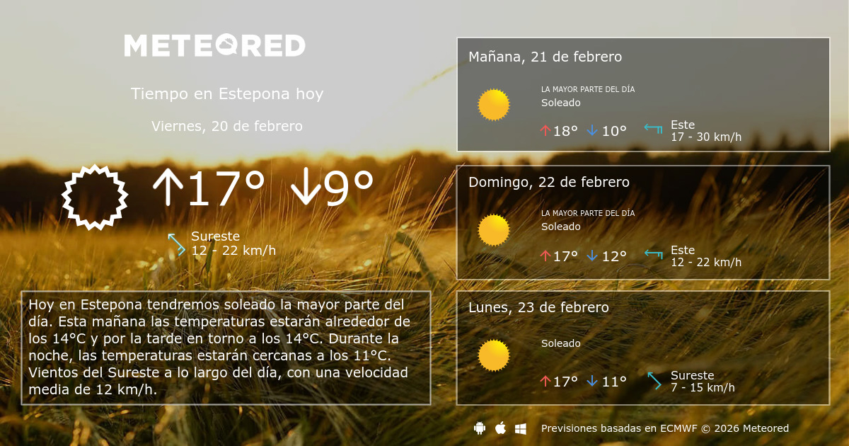 Tiempo en Estepona. Clima a 14 días Meteored