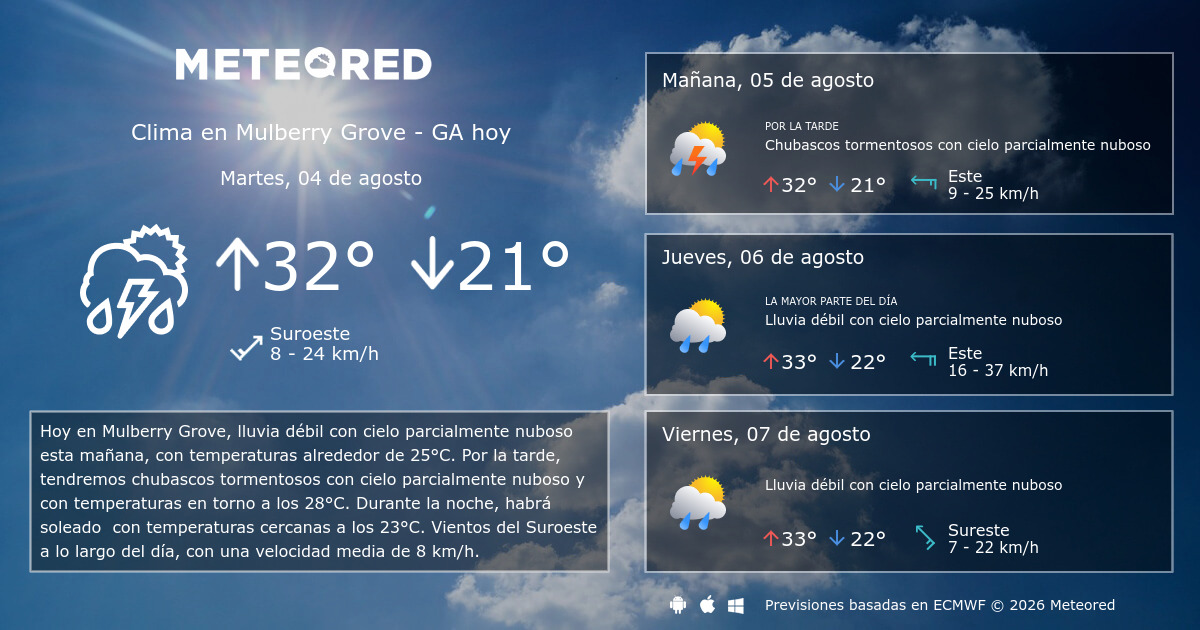 Clima en Mulberry Grove GA. El tiempo a 14 dÃ­as Meteored