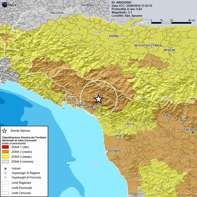Terremoto 3.1 sulle Alpi Apuane epicentro vicino Carrara [MAPPE]