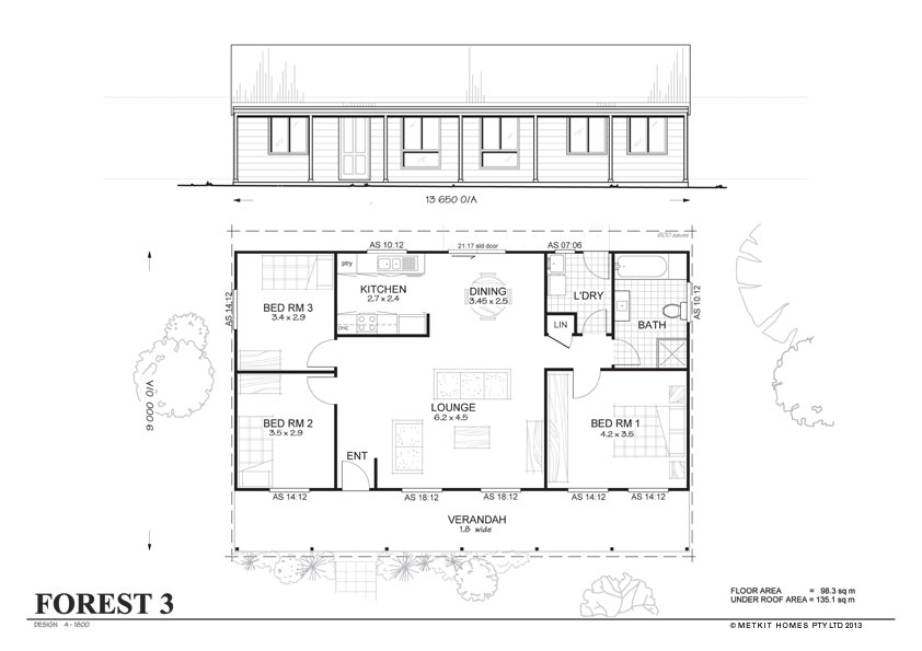 Forest 3 MetKit Homes 3 Bedroom Steel Frame Kit Home Floor Plan