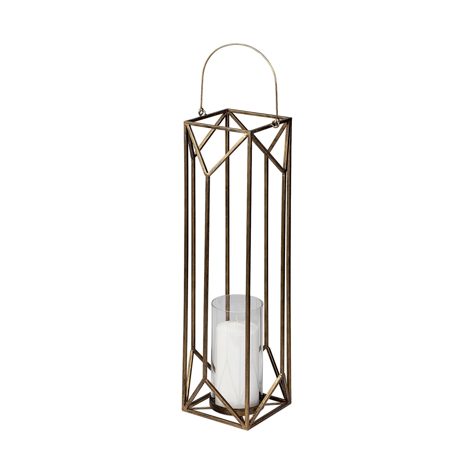 Ivy Large Gold Metal Geometric Cage Candle Holder Lantern Metro Element