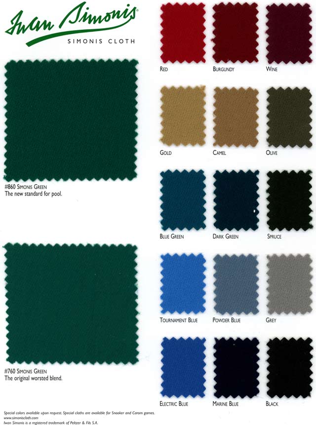 METRO BILLIARDS SERVICE POOL TABLE FELT SAMPLES