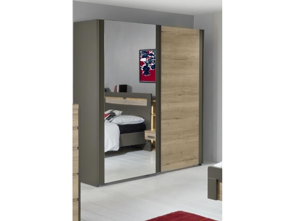 Armoire 2 portes coulissantes 1 bois 1 glace CALYPSO de Meubles Clément