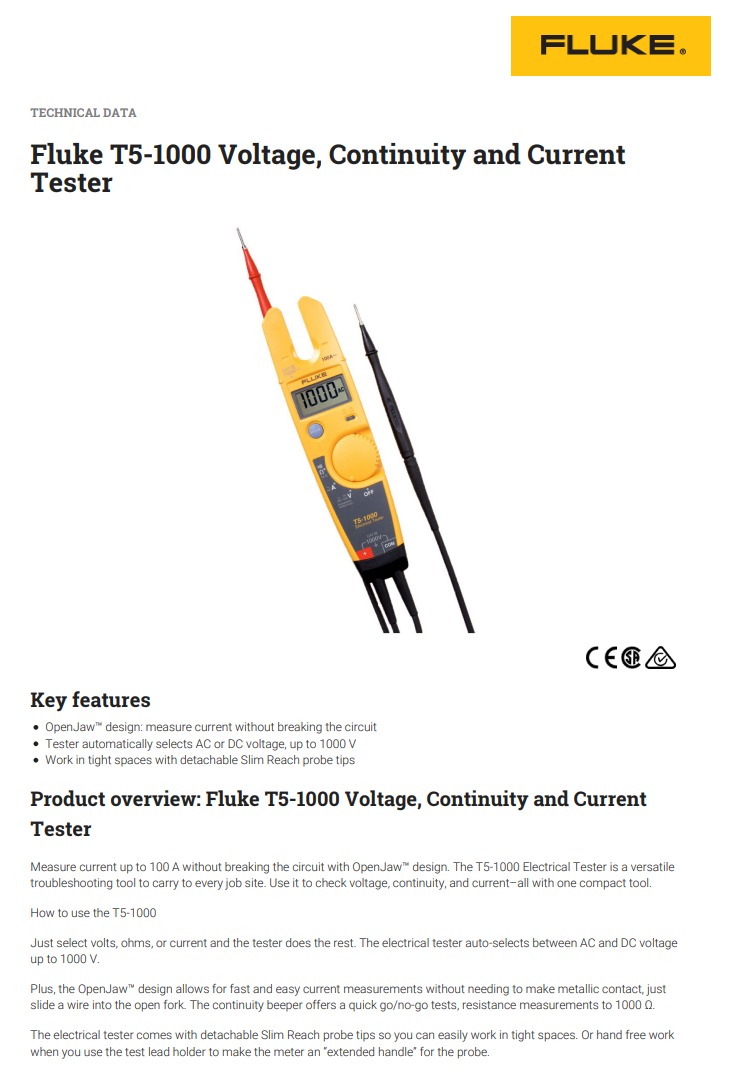 FLUKE T51000 ELECTRICAL TESTER MGF Electrical Supplies