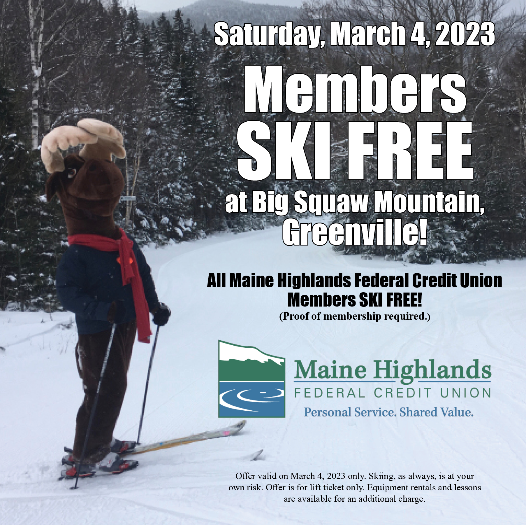 Members Ski Free Day 2023 Maine Highlands Federal Credit Union