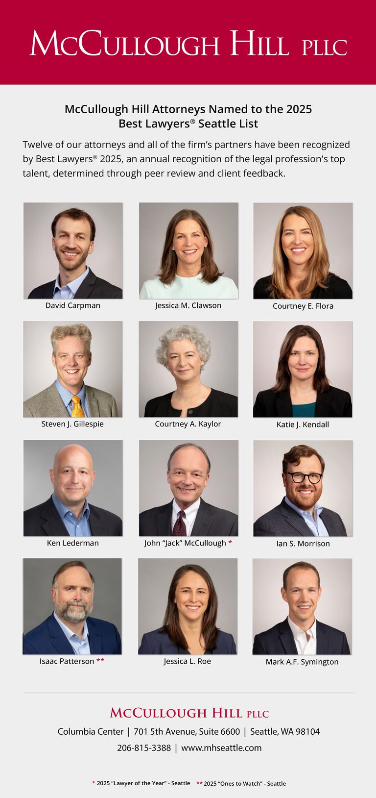 McCullough Hill Attorneys Named to the 2025 Best Lawyers® Seattle List