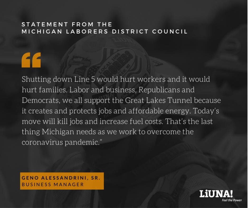 Statement from Michigan Laborers Business Manager on Governor’s Move to