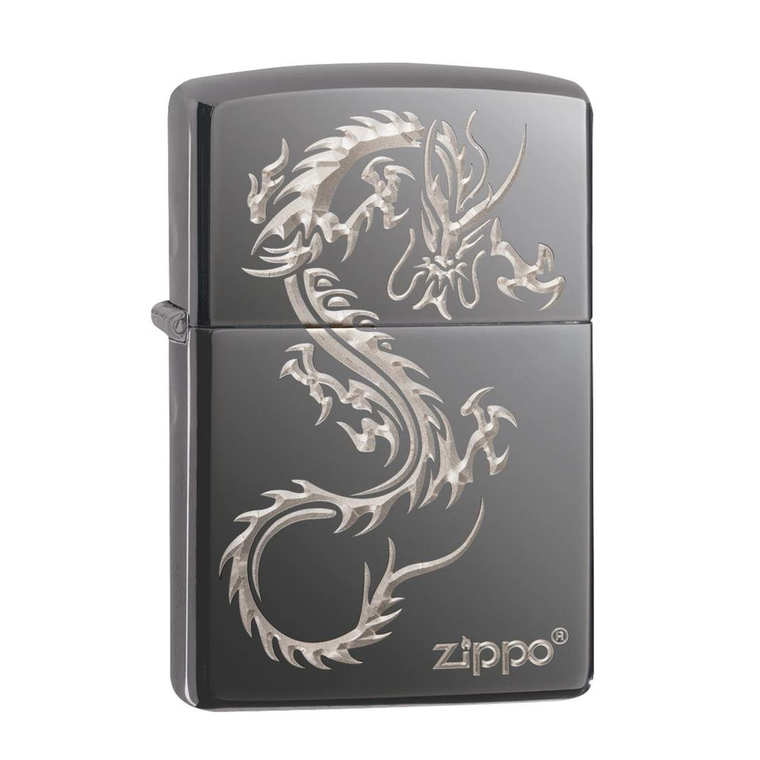Zippo Black Ice with Dragon Design and Zippo Logo [49030]