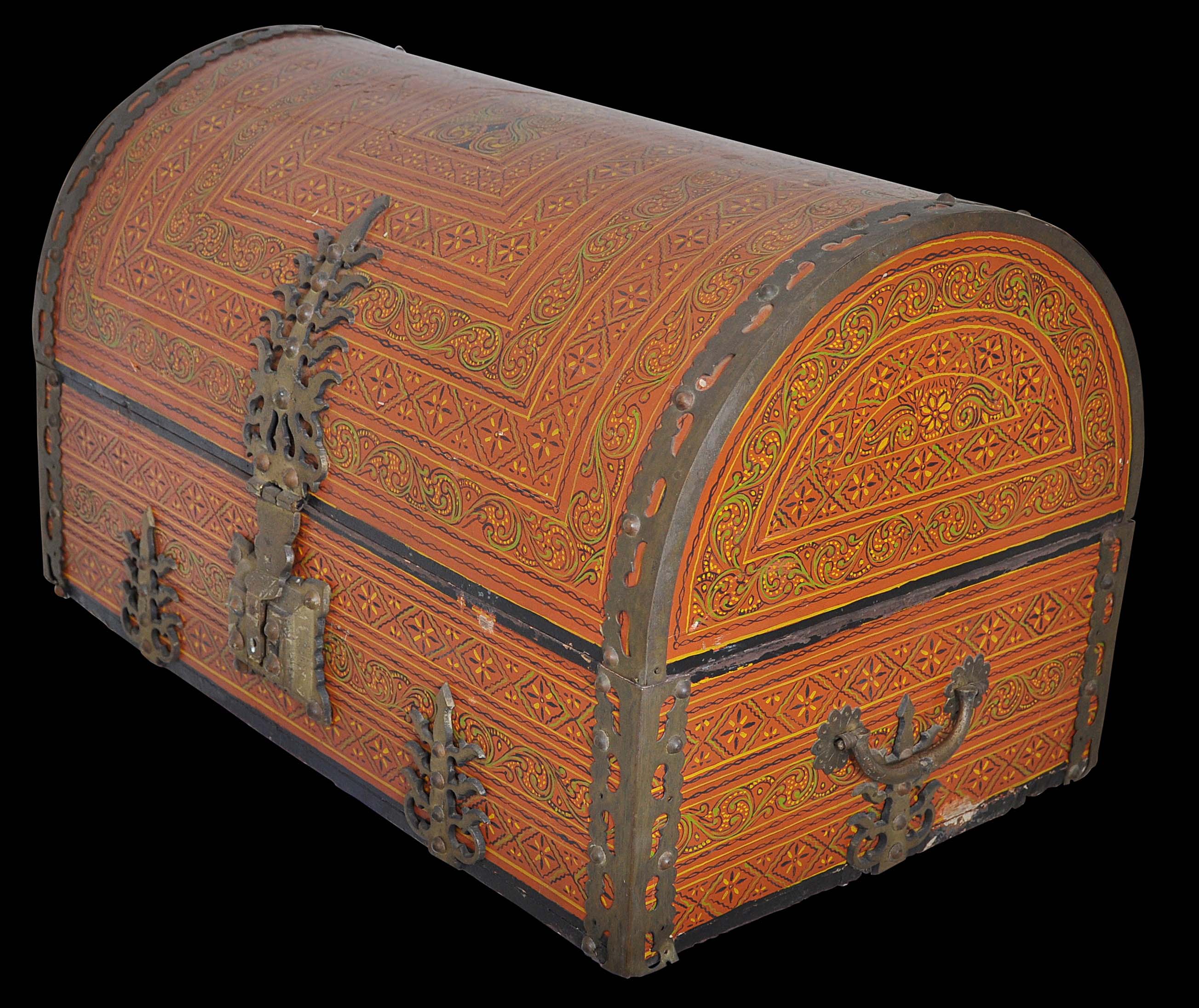 Large, Painted Wooden Chest with Brass Fittings Michael Backman Ltd