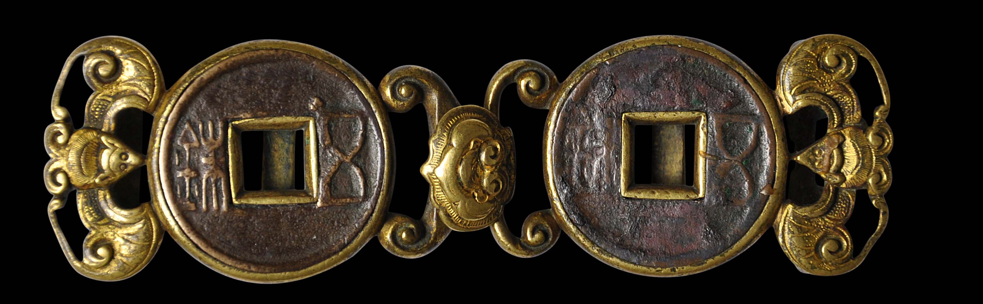 Chinese Belt Buckle with Wu Zhu coins Michael Backman Ltd