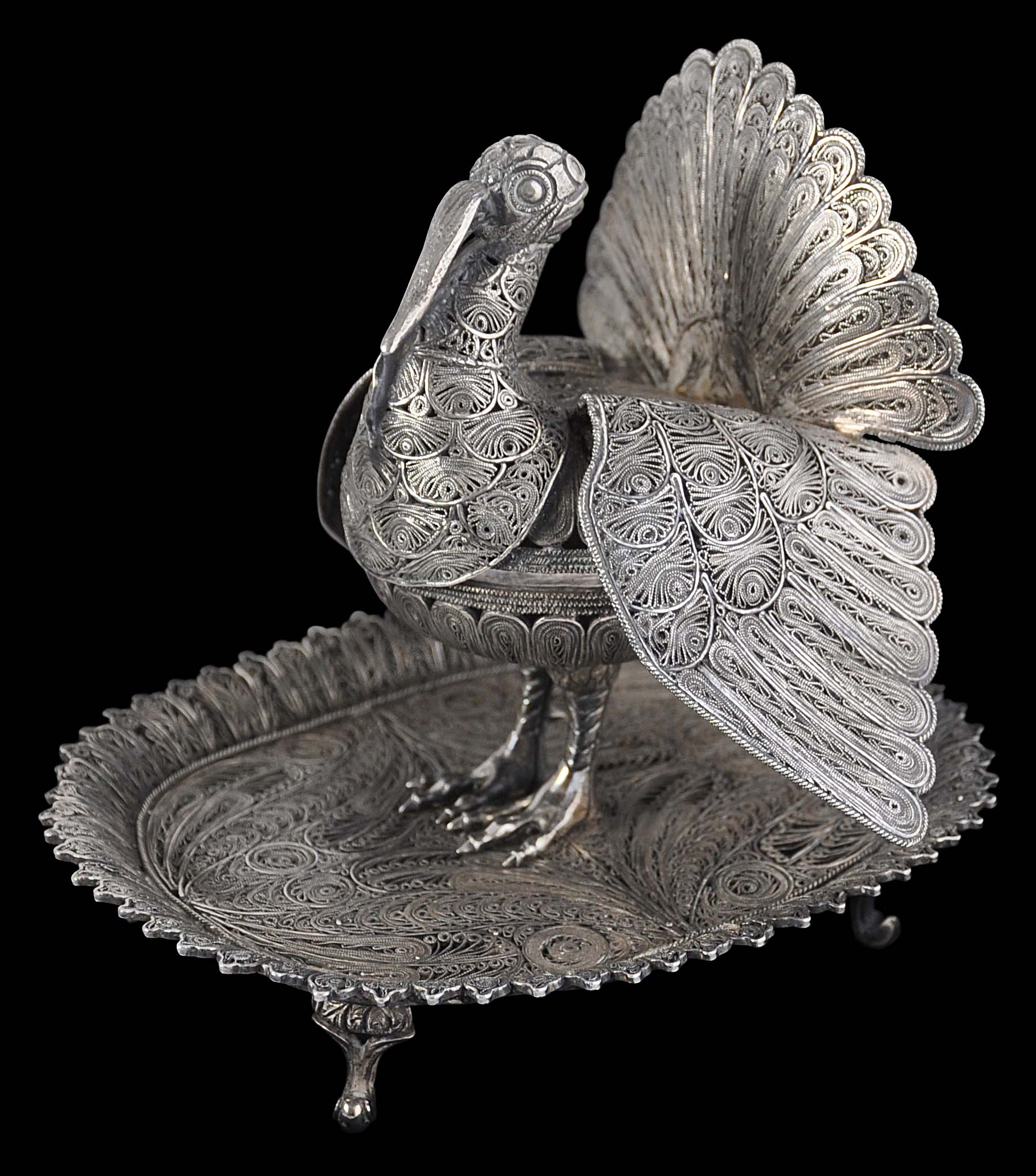 Silver Filigree Incense Burner (Sahumador) Modelled as a Turkey