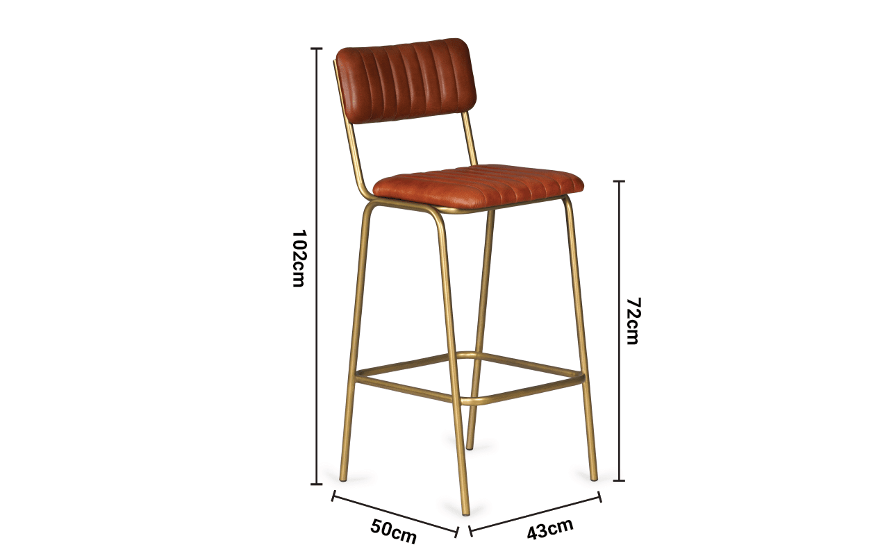 Vintage Brown Leather Bar Stool Gold Leg Michael Murphy Home Furnishing