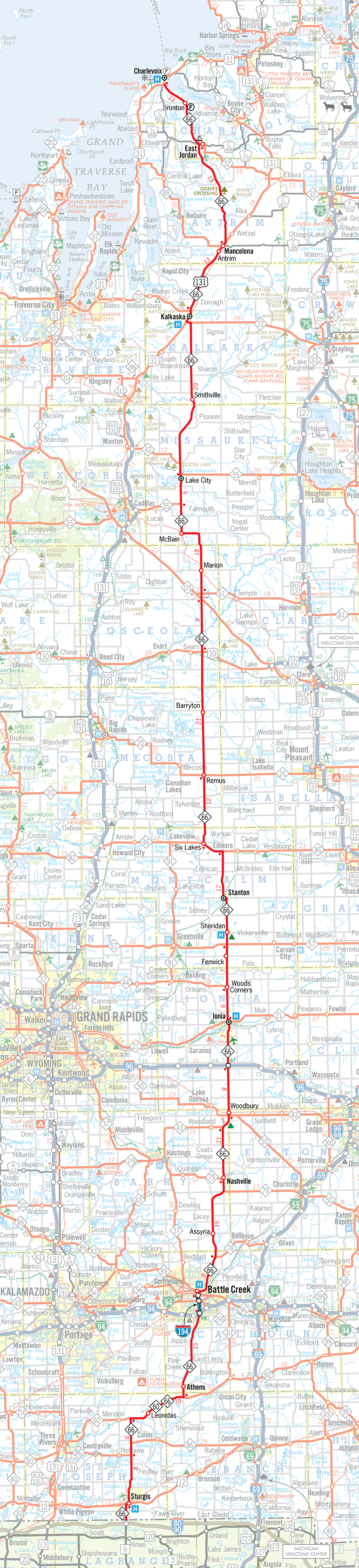 Michigan Highways Route Listings M66 Route Map
