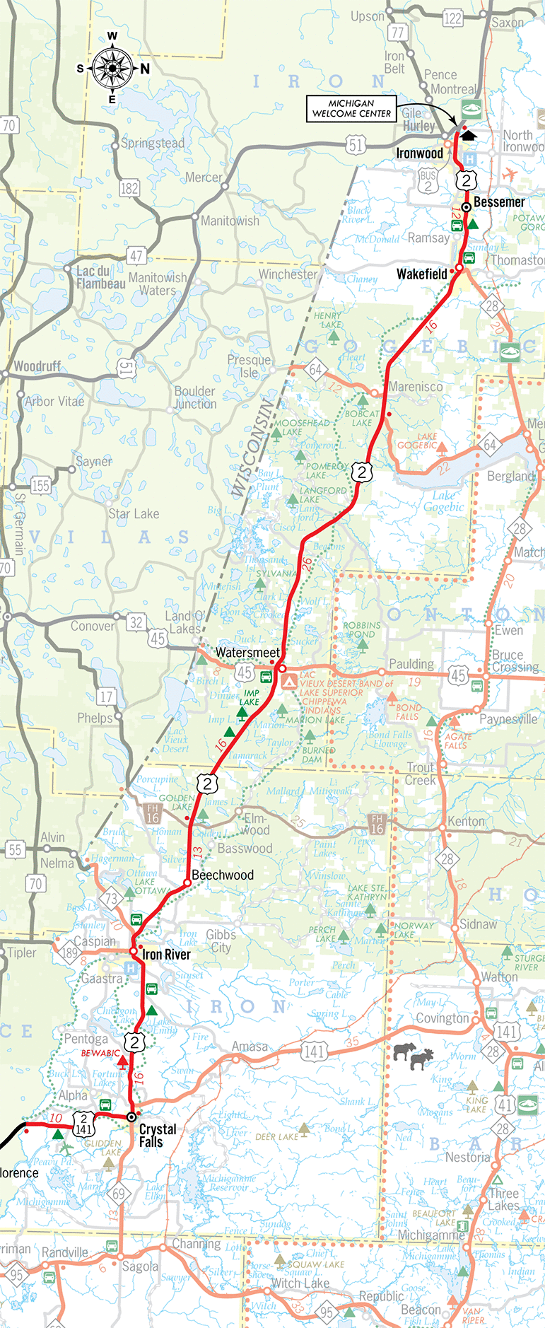 Michigan Highways Route ListingsUS2 Route Map
