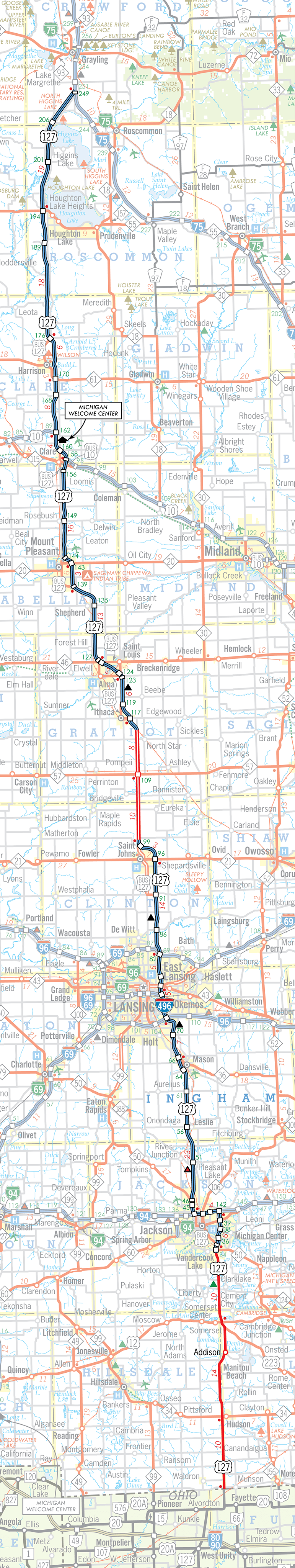 Michigan Highways Route Listings US127 Route Map