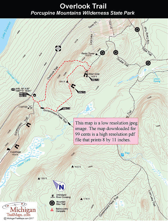 Porcupine Mountains Hiking Map Porcupine Mountains Overlook Trail
