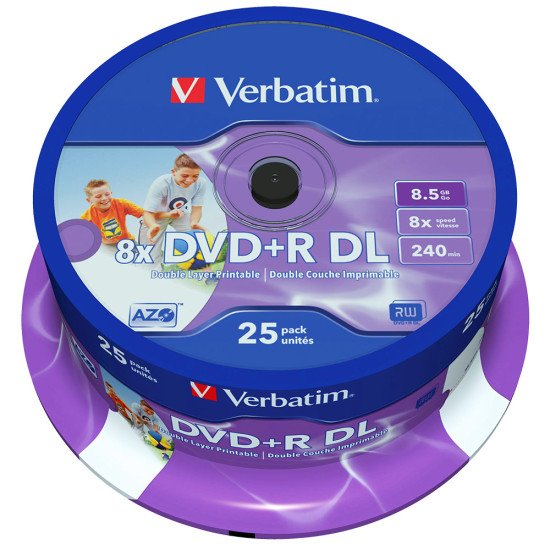 DVD vierge verbatim DVD+R double couche imprimable 8x 25p