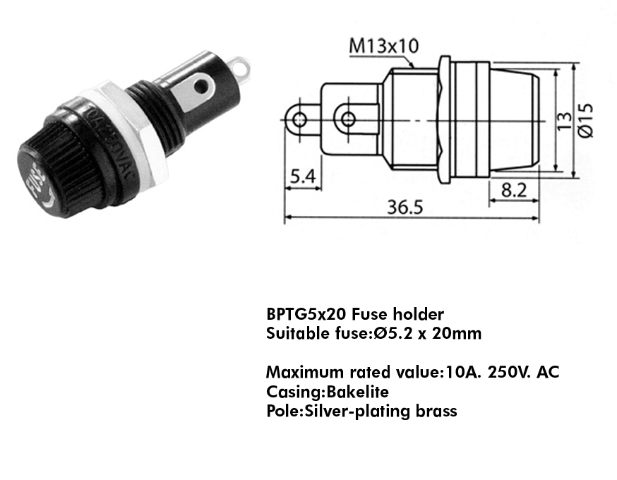 Fuse holder; 5x20mm Micros