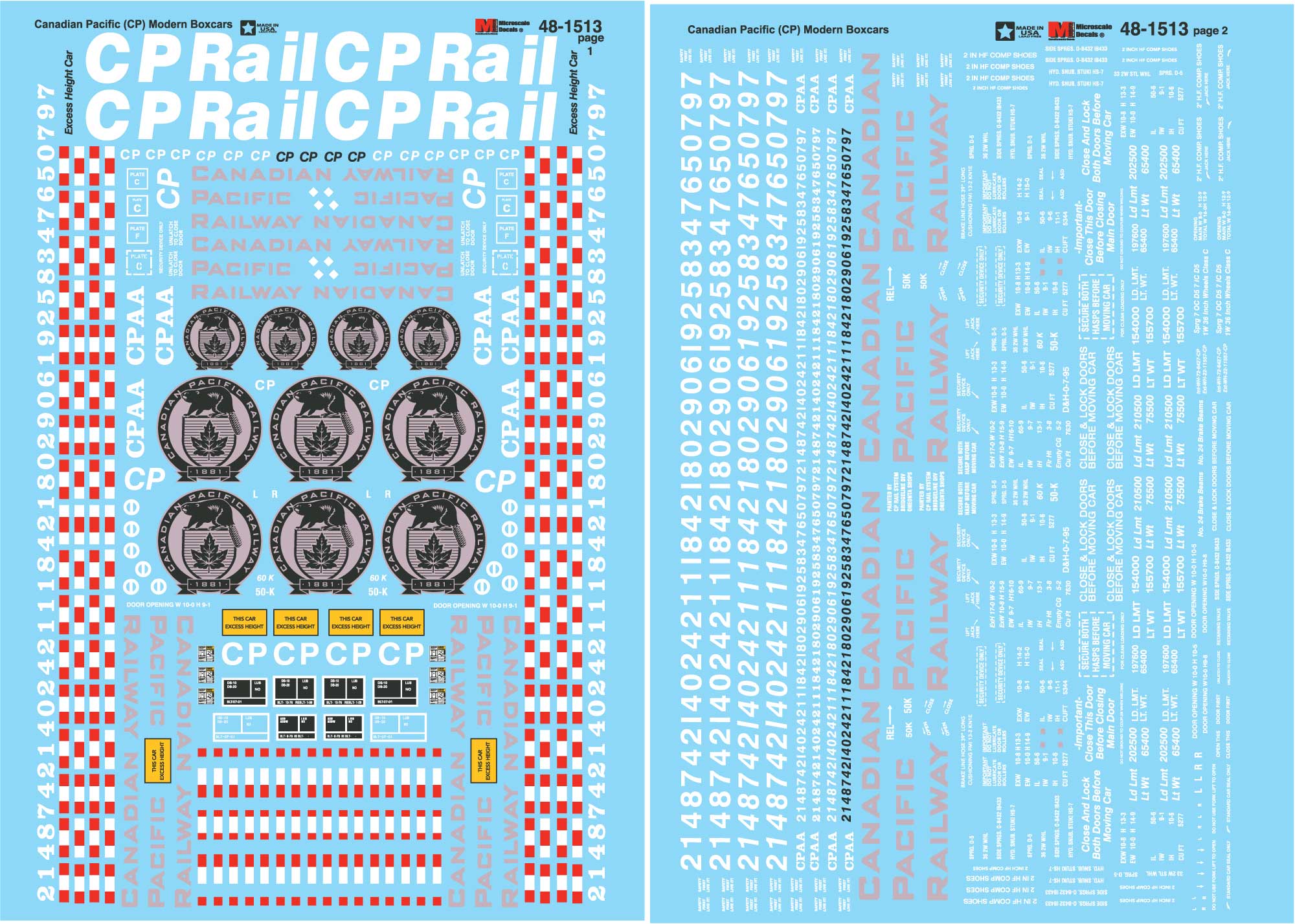Microscale Decals O Scale Canadian Pacific (CP) Modern Boxcars (2